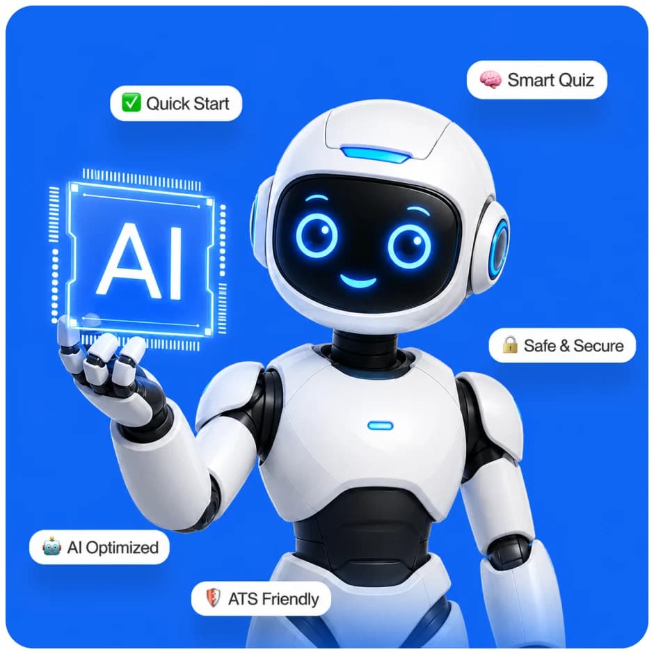 beHired.AI robot assistant presenting the AI resume builder features